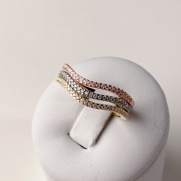 Stříbrný tříbarevný prsten VLNKA se zirkony 3ks